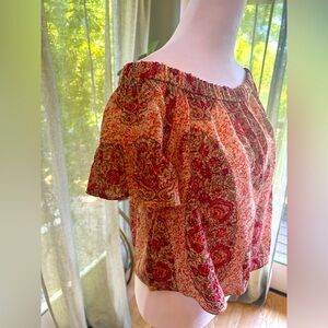 Orange patterned off the shoulder Madewell top